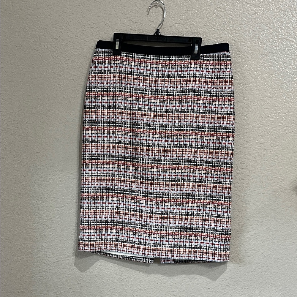 Talbots Women’s Black White Pink Tweed Pencil Midi Skirt Sz 8 Business Chic